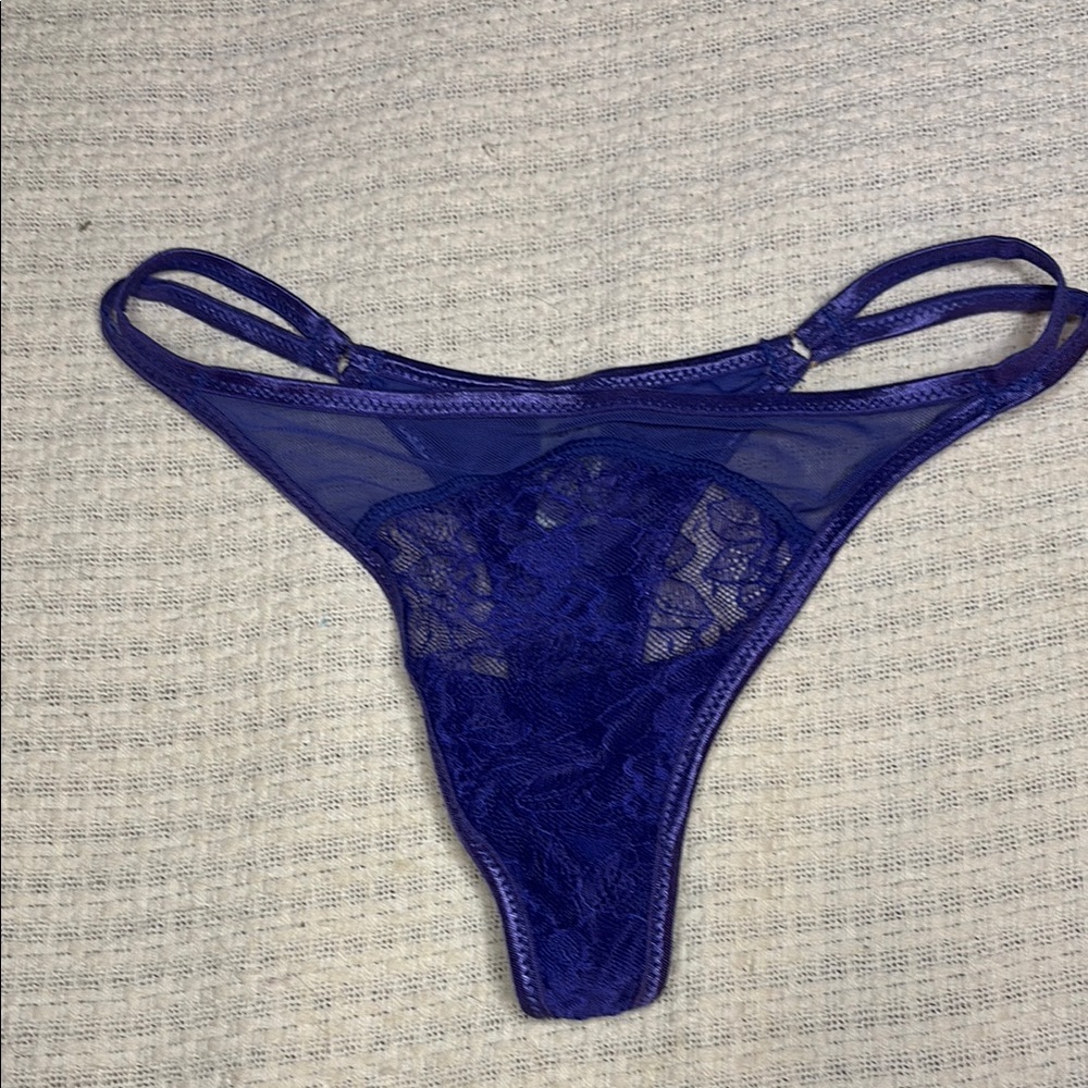 Elegant Blue Lace Thong